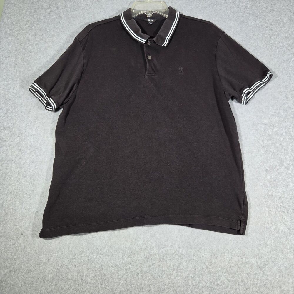 DKNY Men's Short Sleeve Polo Shirt Black Logo Size Large